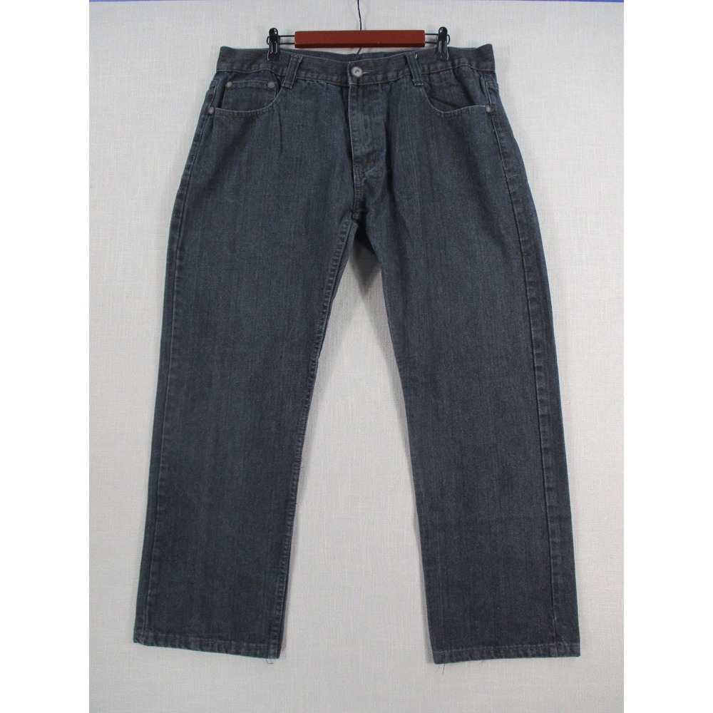 Y2k Mens Dark Gray Straight‎ Leg Denim Jeans Studded Back Pockets 37x29.5